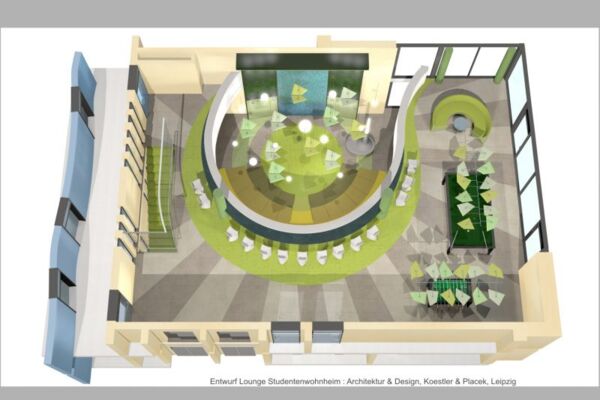 Entwurf Gestaltung für Lounge und Foyer im Studentenwohnheim