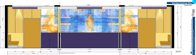 Entwurf für dimmbare, farbige Glasgestaltung für Abschiedraum in Leipzig